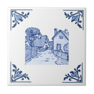 Antikes europäisches Dorfhaus Delft Blau & Weiß Fliese