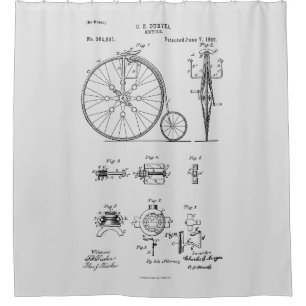 Antikes Fahrrad 1887 Penny Farthing Zeichnend Pate Duschvorhang