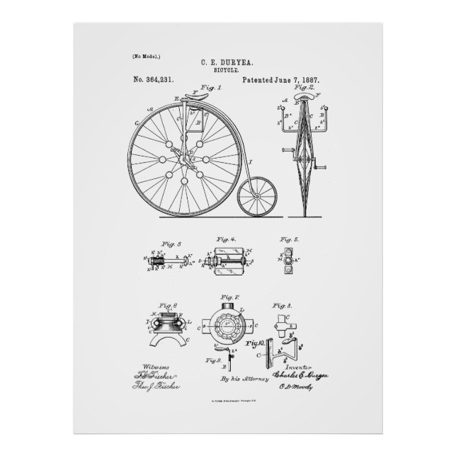 Antikes Fahrrad 1887 Penny Farthing Zeichnend Pate Fotodruck (Vorne)