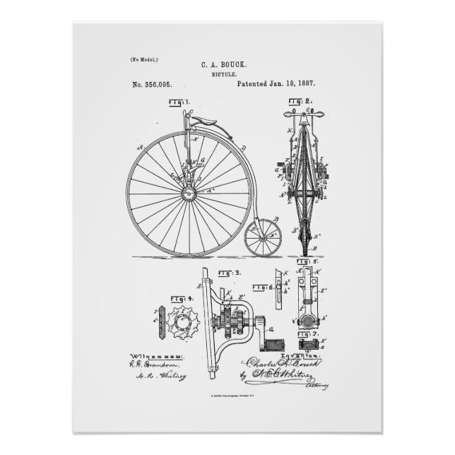 Antikes Fahrrad 1887 Penny Farthing Zeichnend Pate Fotodruck (Vorne)