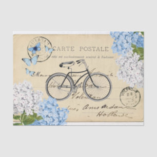 Antikes Fahrrad Blaue Blume Postkarte Seidenpapier
