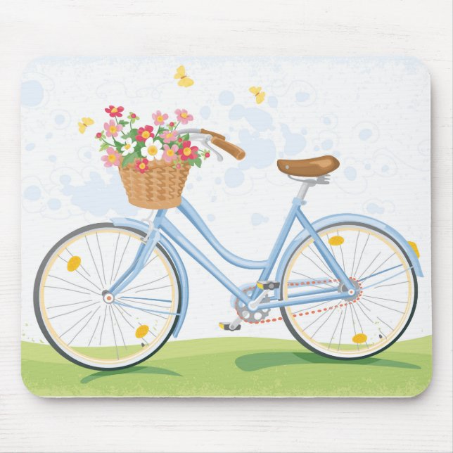 Antikes Fahrrad mit Blumenkorb Mousepad (Vorne)
