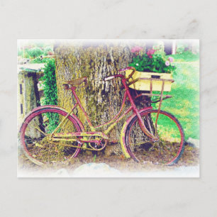 Antikes Fahrrad mit Blumenkorb Postkarte
