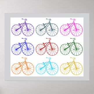 Antikes Fahrrad Vintage-Druck mehrfarbiges Muster Poster