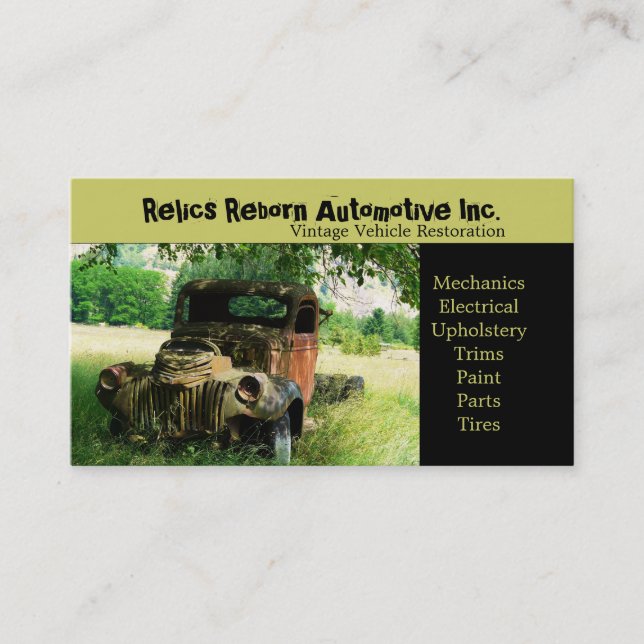 Antikes Fahrzeug-alte LKW-Reparaturwerkstatt Visitenkarte (Vorderseite)