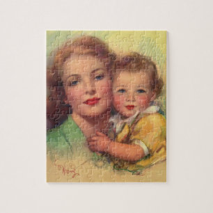 Antikes Familienporträt von Mutter und Kind Puzzle