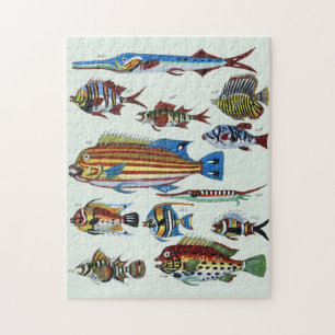 Antikes farbenfrohes exotisches Fisch-Naturgeschic Puzzle