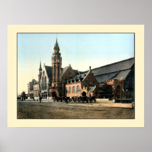Antikes Farbfoto Brügge Bahnhof 1890 Poster
