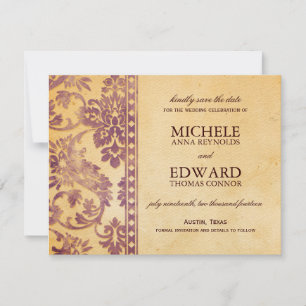 Antikes Flieder-Damask-Lace Save the Date Einladung