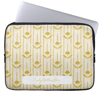 Antikes Floral auf Streifen in Senfgelb Laptopschutzhülle