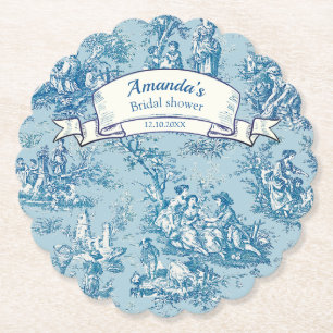 Antikes floral-blaues Teal-Toile-de-Jouy-Muster Untersetzer