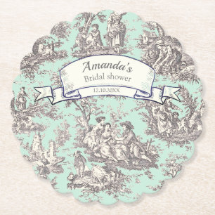 Antikes floral mintgraues Toile de Jouy-Muster Untersetzer