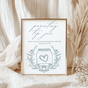 Antikes Florales Blau Baby Shower Eltern-Tipp-Glas Poster
