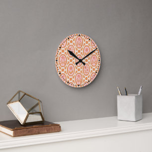 Antikes florales Cameo-Muster in Rosa und Orange Runde Wanduhr