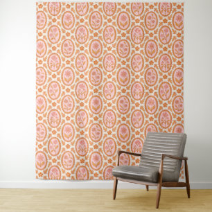 Antikes florales Cameo-Muster in Rosa und Orange Wandteppich