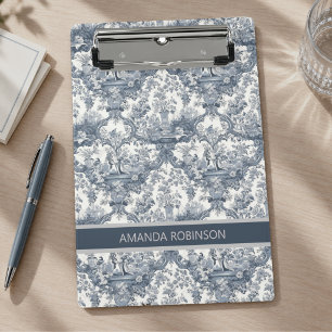 Antikes florales Damast Blau Toile de Jouy Monogra Mini Klemmbrett