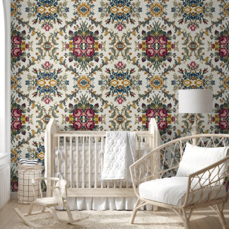 Antikes florales Damast-Botanik-Muster Tapete