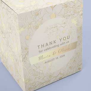 Antikes Florales Gold Creme Hochzeits-Dankeschön Runder Aufkleber