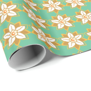 Antikes florales grünes und gelbes Jonquil-Muster Geschenkpapier