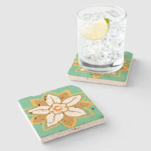 Antikes florales grünes und gelbes Jonquil-Muster Steinuntersetzer