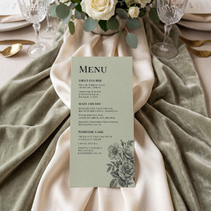 Antikes Florales Hochzeitsmenü in Salbeigrün Roman