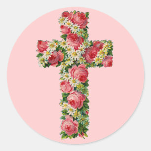 Antikes florales Kreuz Runder Aufkleber