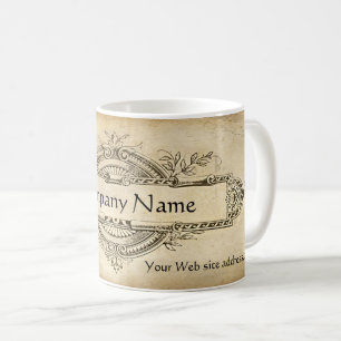 Antikes florales Medaillon auf gealtertem Papier Kaffeetasse