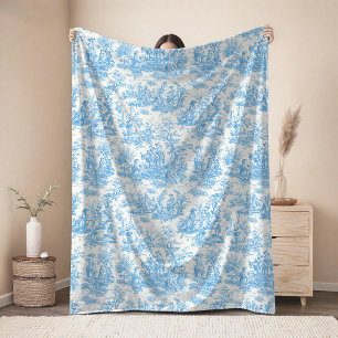 Antikes florales retro aqua-blau Toile de Jouy Mus Fleecedecke
