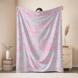 Antikes florales retro blau rosa toile de jouy fleecedecke