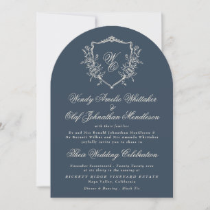 Antikes florales Wappen Marineblau Monogrammbogen Einladung