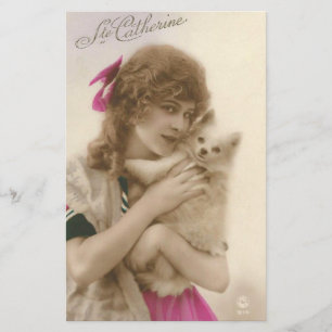 Antikes Foto einer viktorianischen Frau mit Hund Briefpapier