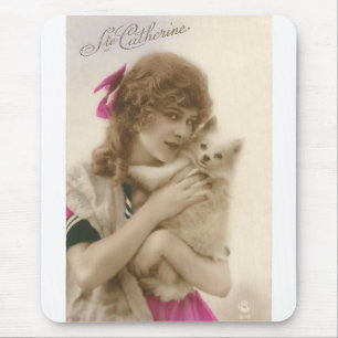 Antikes Foto einer viktorianischen Frau mit Hund Mousepad