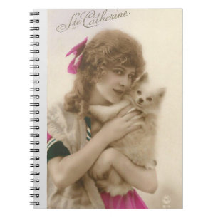 Antikes Foto einer viktorianischen Frau mit Hund Notizblock