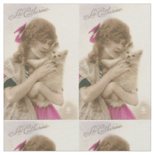 Antikes Foto einer viktorianischen Frau mit Hund Stoff