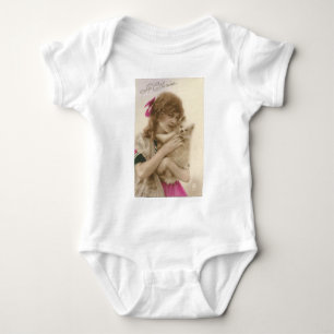 Antikes Foto Viktorianische Frau und Hund Baby Strampler