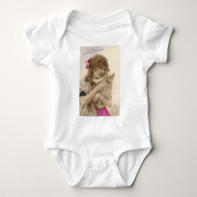 Antikes Foto Viktorianische Frau und Hund Baby Strampler (Vorderseite)