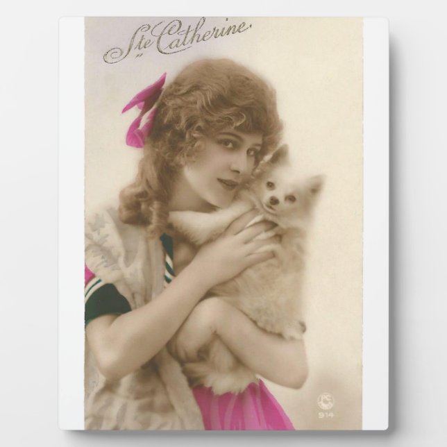 Antikes Foto Viktorianische Frau und Hund Fotoplatte (Vorderseite)