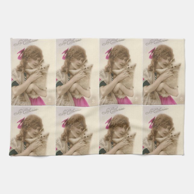 Antikes Foto Viktorianische Frau und Hund Küchentuch (Horizontal)