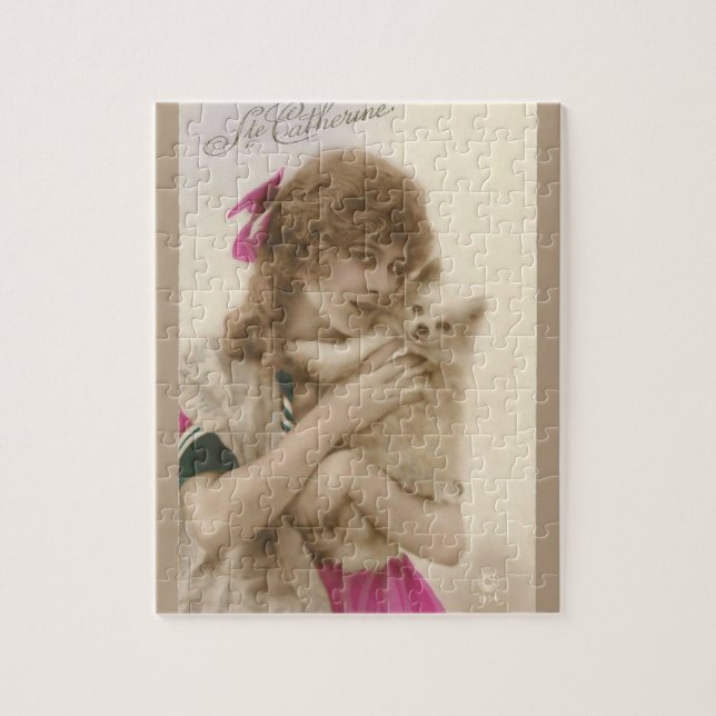 Antikes Foto Viktorianische Frau und Hund Puzzle (Vertikal)