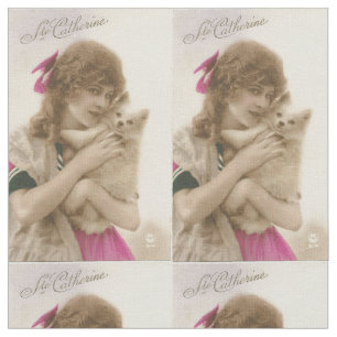 Antikes Foto Viktorianische Frau und Hund Stoff