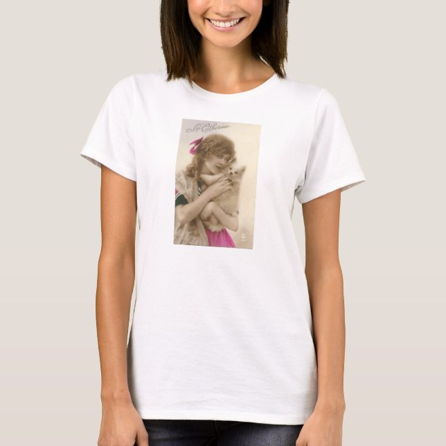 Antikes Foto Viktorianische Frau und Hund T-Shirt (Vorderseite)