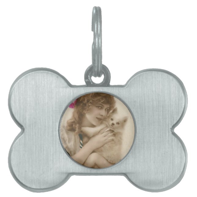 Antikes Foto Viktorianische Frau und Hund Tiermarke (Vorderseite)