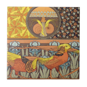 Antikes französisches Art Nouveau Natur-Vogel-Must Fliese