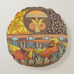 Antikes französisches Art Nouveau Natur-Vogel-Must Rundes Kissen