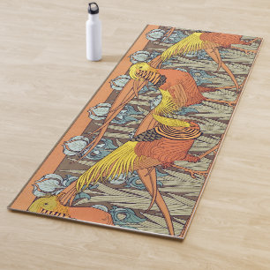 Antikes französisches Art Nouveau Natur-Vogel-Must Yogamatte