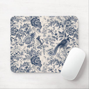 Antikes französisches blaues Toile Fleurie Mousepad