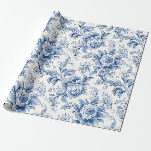 Antikes französisches Blumen-Toile-Blau-Verpackung Geschenkpapier