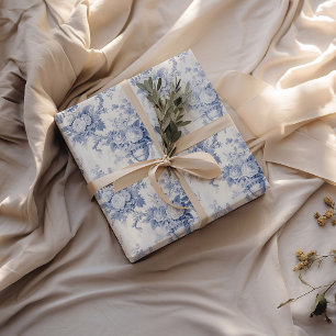 Antikes französisches Blumen-Toile-Blau-Verpackung Geschenkpapier
