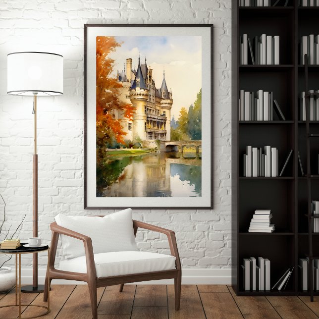 Antikes Französisches Castel Watercolor Poster (Von Creator hochgeladen)