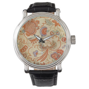 Antikes französisches Chintz-Blumenmuster Terrakot Armbanduhr